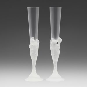 Erte Flute Majestique (Romain de Tirtoff) Set of 2 French Crystal